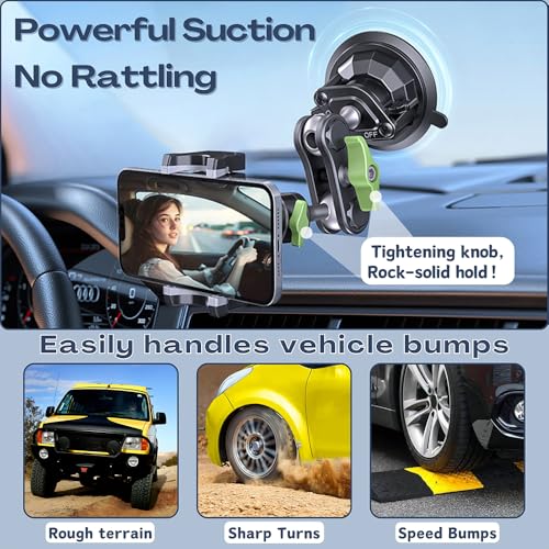 Suction Cup Phone Mount, Ultra-Stable Phone Holder for Vlog Shooting, 360 Rotation for Windshield, Roof Glass, Car Window, Fit for All Smartphones - style: Standard
