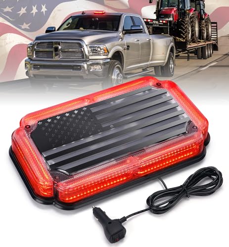 Xprite 108 LED Roof Top Strobe Light, US Flag Pattern Firefighter Flashing Light, Emergency Safety Warning LED Mini Strobe Lightbar w/Magnetic Base for Fire Trucks EMS Ambulances Police Vehicle, Red - color: Red