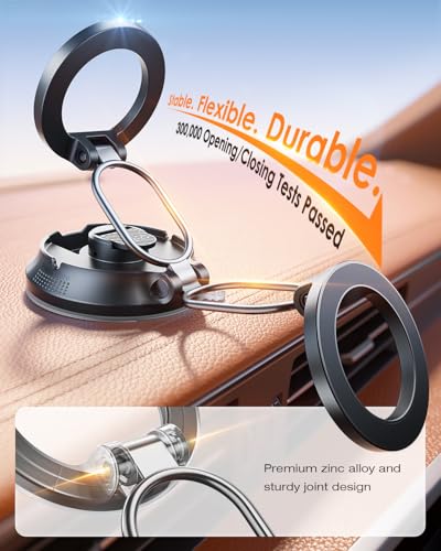 【2026 Newest】SUPERONE for Magsafe Car Mount Suction Cup,【Strongest Suction, 70% Less Spcae】Magnetic Car Phone Holder, Vacuum Phone Mount Foldable Car Accessories for iPhone 17 Pro Max/16/15/14/13/12 - color: Black