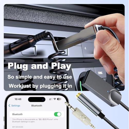 Bluetooth 5.3 to Aux Adapter for Car,USB 3.5mm Female BT Receiver,Aux to Bluetooth Adapter,Compatible with Wired Speaker,for Hands-Free Call,Voice Navigation,Music - size: m02