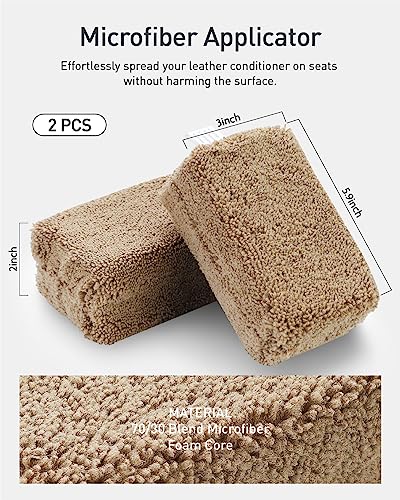 Fantasticlean 9PCS Car Interior Detailing Set, Microfiber Cloth & Applicator, Double-Head Detailing Brushes, Natural Bristles, Scratch-Free, Ultra-Soft for Seats Leather Care or Cleaning - size: IT-ACS03-NT