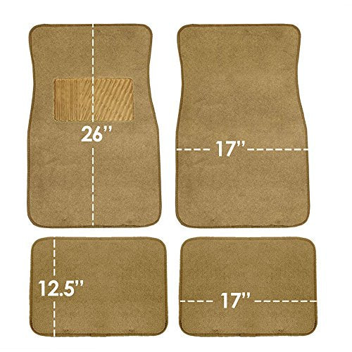 FH Group Car Floor Mat 4 Piece Set Driver's Seat with Heel Pad Deluxe Front 66 x 43 cm Rear 32 x 43 cm Beige - color: Beige