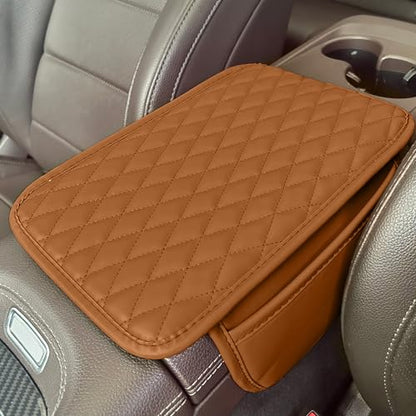 Upgraded Car Middle Center Console Cover with 2 Storage, Universal Microfiber Leather Car Armrest Cover Cushion Universal Vehicle Middle Console Cover, Most Vehicle, SUV, Truck. (Orange) - color: Orange