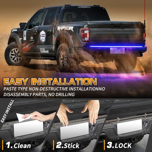 XRIDONSEN 60 inch Blue Emergency Lights Strip 360 LED Truck Tailgate Rear Window Police Firefighter Lights Strobe Flashing Warning Hazard Safety First Responder for Vehicles POV Pickup Trucks - color: Blue