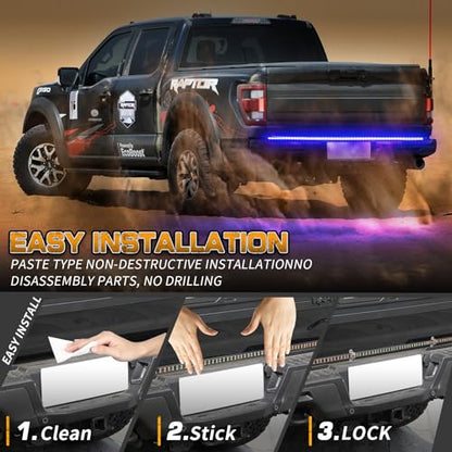 XRIDONSEN 60 inch Blue Emergency Lights Strip 360 LED Truck Tailgate Rear Window Police Firefighter Lights Strobe Flashing Warning Hazard Safety First Responder for Vehicles POV Pickup Trucks - color: Blue
