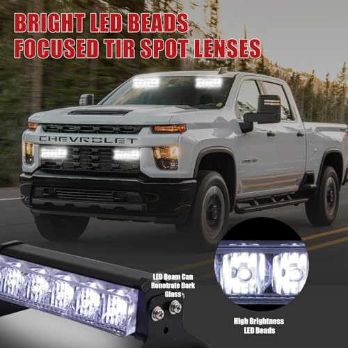 2X 6.1 inch White Emergency Strobe Lights 12 LED Hazard Warning Flashing Safety Dash Side/Front/Rear Windshield Lights Grill Surface Mount for Construction Vehicles Tow/Plow Trucks - color: White