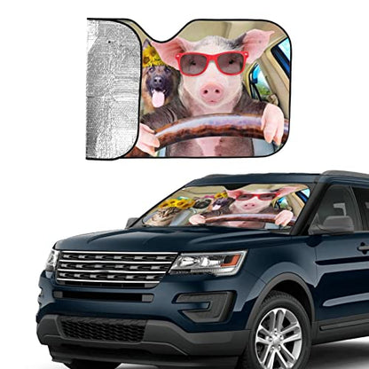 Car Windshield Sunshade Front Window Sunflower Pig Dog cat Drive Sun Visor Protector Foldable Shield Cover for Truck SUV - color: Black13