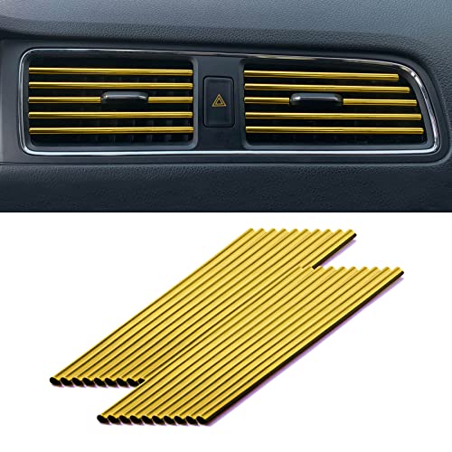 LivTee 20 Pieces Car Air Conditioner Decoration Strip for Vent Outlet, Universal Waterproof Bendable Air Vent Outlet Trim Decoration, Car Interior Accessories (Gold) - color: Gold