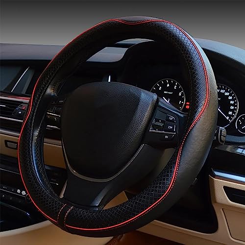 ESEWALAS Universal Car Steering Wheel Cover,Anti-Slip Leather Steering Wheel Cover,Sports Style Steering Wheel Protector,Car Interior Accessories Auto Steering Wheel Covers (Black with Red) - color: Black with Red
