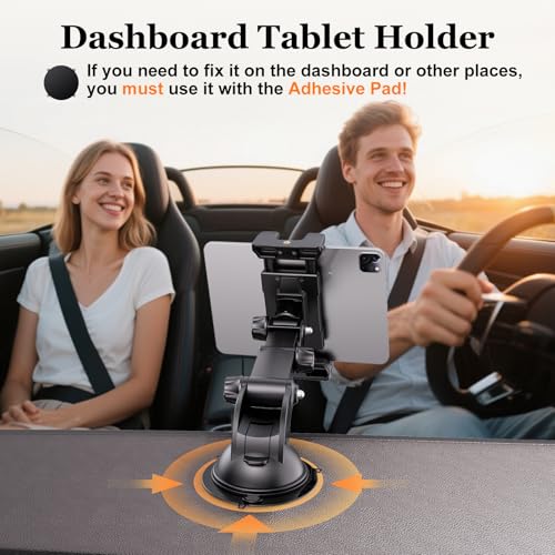 OHLPRO Tablet Holder for Car Dashboard [Suction Cup Mount] Windshield Wall Desk, Adjustable Stand for 5-13" iPad mini Air Pro Galaxy Tab S9 Phone - Heavy Duty Truck Accessories - size: 9" ABS Arm