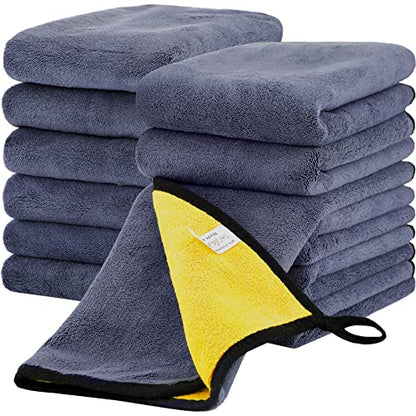 Tallew 12 Pcs Microfiber Towels for Cars, 800 GSM Plush Drying Cleaning Cloth Bulk, 16 x 16 Inch Thick Absorbent Wash Detailing Towels for Car Polishing, House, Kitchen Cleaning(Yellow and Gray) - color: Yellow and Gray