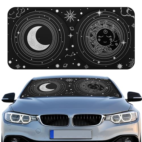 Windshield Sun Shade Foldable Car Front Window Covers for Car Accessories Sun Heat UV Rays Visor Protector Protection for Universal Cars SUV Truck (Sun Moon) - style: Sun Moon