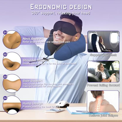 Neck Travel Pillow, Upgraded Memory Foam Pillow for Airplane, Machine Washable, Adjustable Flight Pillow, Suitable for Sleeping Airplane, Car, Office and Home (Blue) - color: Blue