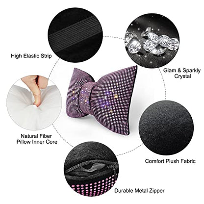 surpassme 2PCS Rhinestone Car Headrest Neck Pillow for Driving with Bling Bling Crystal Bow Pillow Car Accessories for Women (Pink) - color: 2 Pink Pillows