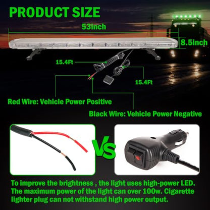 ASPL 53 inch 260 LED Low Profile Rooftop Strobe Lights Bar High Intensity Emergency Warning Flashing Beacon Snow Plow Light Traffic Advisor Car Hazard Construction Roof Lights Bars (Green/White) - color: Green/White