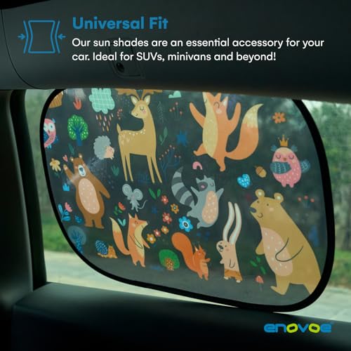 Enovoe 2 Pack Animals Cartoon Car Window Sun Shades for Kids - 21x14 Inches - Baby Sun Shades - Glare and UV Rays Protection Car Window Shades, Suitable for SUVs, Minivans and Full Size Cars - size: 21x14"