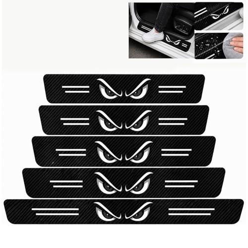 5PCS Angry Eyes Car Door Sill Protector, Carbon Fiber Leather Door Sill Sticker, Anti-Scratch Scuff Plate Sticker for All Car Models, Evil Eye Car Accessories Decor, Angry Eyes Gifts for Men Women - color: Gaze
