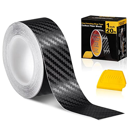 Spurtar Carbon Fiber Wrap, 1 Inch x 20 ft Air Release Black Vinyl Wrap for Cars Chrome Delete 3D Carbon Fiber Tape Blackout Exterior Decor Tape for Vehicles DIY Free Tool 2.5 x 600cm - size: 1 Inch x 20 ft