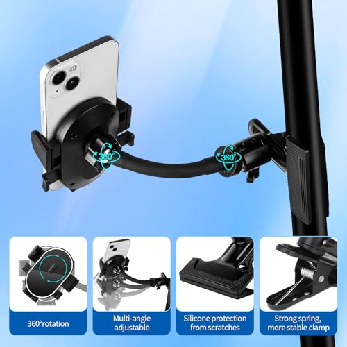 ROCKFREE Clip Phone Holder with 360° Gooseneck Arm & Auto-Locking Clamp,Short/Medium/Long Arm Options for Desk, Mic Stand, Table,Treadmill – Fits 4-7" Smartphones(Short-3.9 inch Arm) - size: Short-3.9 inch Arm