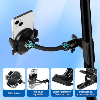 ROCKFREE Clip Phone Holder with 360° Gooseneck Arm & Auto-Locking Clamp,Short/Medium/Long Arm Options for Desk, Mic Stand, Table,Treadmill – Fits 4-7" Smartphones(Short-3.9 inch Arm) - size: Short-3.9 inch Arm