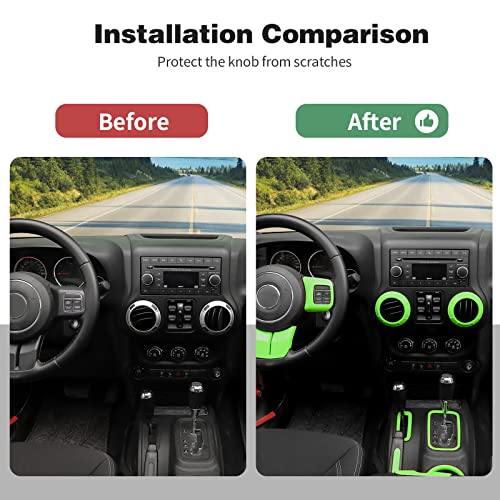 CheroCar 18PCS Interior Trim Kit for Jeep Wrangler JK JKU 2011-2018 4 Door,Steering Button Frame, Air Conditioning Vent Trim Cup Holder Cover,Gear Shift Knobs Frame,Light Green… - color: Light Green