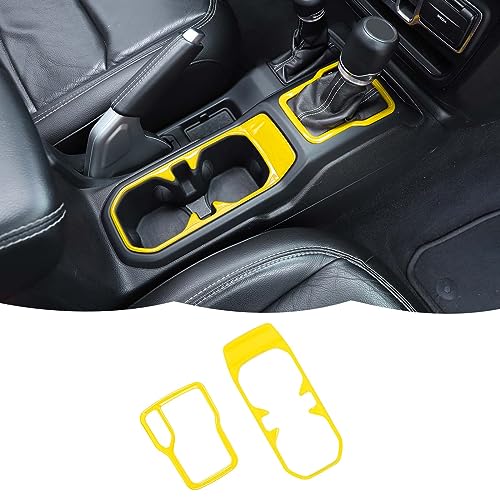 RT-TCZ Cup Holder Trim Cover Gear Shift Cover Center Console Decoration Interior Accessories Compatible with Jeep Wrangler JL JLU & Gladiator JT 2018-2024,Yellow - color: Yellow