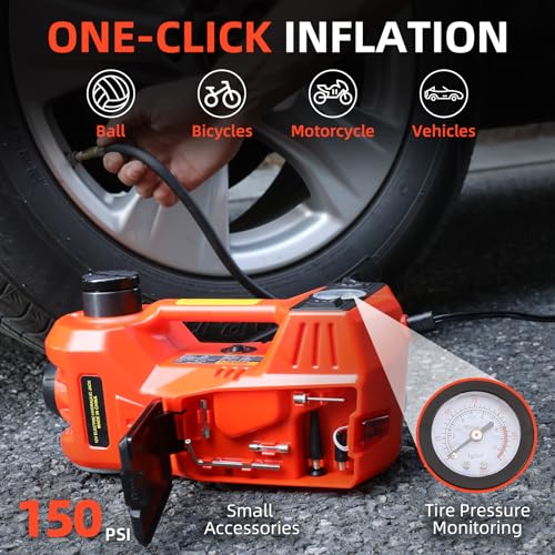 Trihelper Electric Car Jack 5 Ton 12V Floor Jack Hydraulic Jack Stand Car Lift Jack with Integrated Tire Pump for SUV Truck Sedan Vehicle Roadside Emergency Tire Change - color: Red