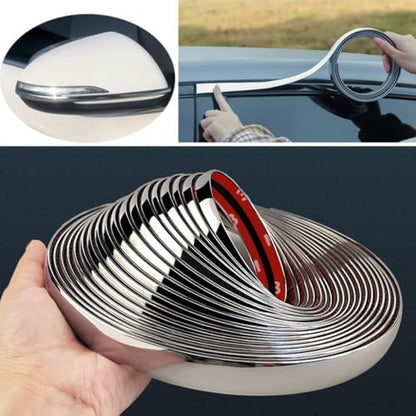 3Pcs 10Ft Car Trim Strip Self-Adhesive, Chrome Silver Automotive Car Exterior and Interior Molding Trim Bumper Window Door Body Side Decorative Strip