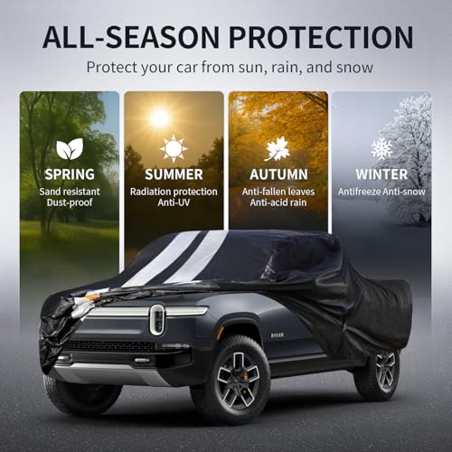 Rivian R1T Truck Cover Custom Fit 2021-2026 Crew Cab Short Bed(4.5') with Door Zipper, 10 Layers Outdoor Heavy Pickup Truck Cover Waterproof All Weather, Wind Dust Sun Protector. - size: R1T 2021-2026 Crew Cab+Towel+Bag