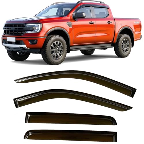 2024-2026 Tape-On Rain Guards for Ford Ranger Side Window Visor Deflectors XL XLT Lariat Raptor Tinted Shades 2025 - size: For Ford Ranger 2024-2026