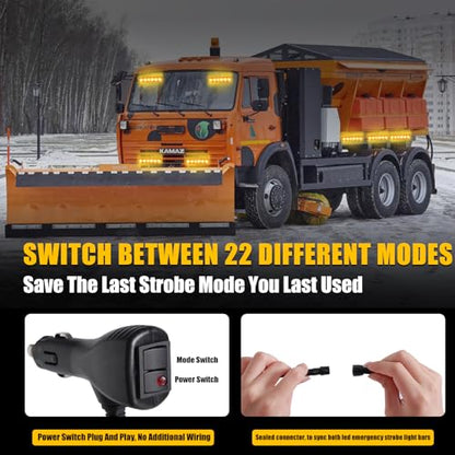 2X 6.1 inch Emergency Strobe Lights Amber12 LED Hazard Warning Flashing Safety Dash Front/Rear Windshield Deck Split Lights Surface Mount for Construction Vehicles Tow/Plow Trucks - color: Amber