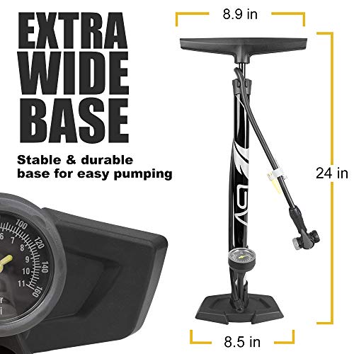 BV Bicycle Pump Durable Bike Floor Pump 17/24 inch Smart Valve Head, 160 psi, Automatically Reversible Presta and Schrader - style: Black- Full Size
