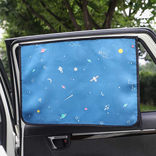 Magnetic Car Sun Shade Curtain for Side Window – Sun Blocker and UV Protector for Baby, Kids, and Pets – Universal Fit with Built-in Magnets for Steel-Framed Door (Be-Space Travel) - color: Be-Space Travel