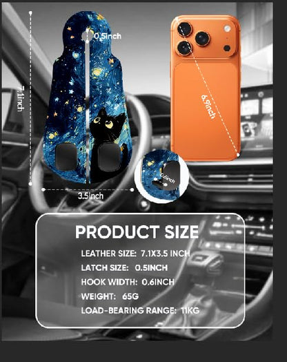 WOCOCN 2 Pack Car Purse Hook for Car Seat Headrest, Double-Sided PrintingPU Leather Purse Holder with Metal Hook, Cute Car Accessories for Women, Men (Car hook - Blue Starry Sky Cat A) - color: Car hook - Blue Starry Sky Cat A