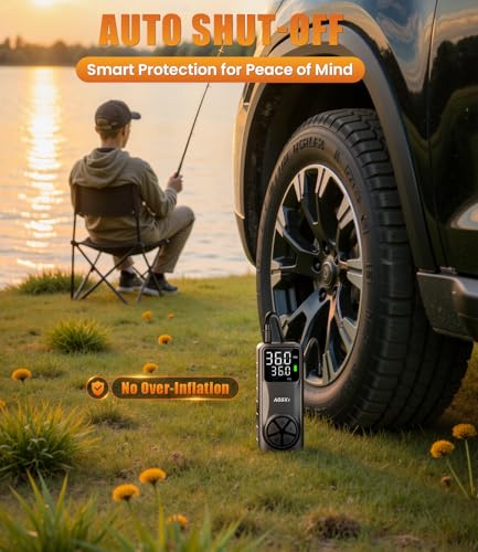 Tire Inflator Portable Air Compressor: 150PSI Rechargeable Air Pump with Digital Pressure Gauge, LED Light and Auto Shut-Off - Fast Inflation for Car, Motorcycle, Bike, and Ball - Black