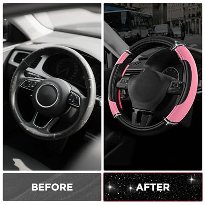 Road Comforts Leather Steering Wheel Cover - Made with PVC Leather - Anti-Slip, Universal Fit 14 1/2 inches to 15 inches - Pink - color: Pink