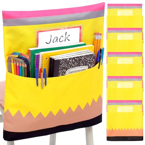 12 Pack Pencil Chair Pockets for Classroom 18.5'' x 19'' Preschool Seat Pockets Kindergarten Pencil Classroom Decor Elementary Back to School Teacher Chair Storage Organizer with Name Slot - style: Pencil