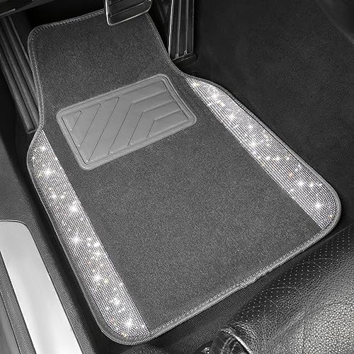 CAR PASS Bling Diamond Car Mats Shining Carpet Crystal Rhinestones Sparkly Glitter Floor Mats with Anti-Slip PVC Heel Pad Universal Fit for Automotive SUV, Sedan, Car, Van, 4pcs for Girl Women, Gray - color: Gray