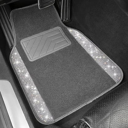 CAR PASS Bling Diamond Car Mats Shining Carpet Crystal Rhinestones Sparkly Glitter Floor Mats with Anti-Slip PVC Heel Pad Universal Fit for Automotive SUV, Sedan, Car, Van, 4pcs for Girl Women, Gray - color: Gray