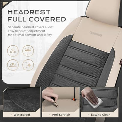 Coverado Car Seat Covers Full Set, Luxury Leather Car Seat Covers, Automotive Front and Rear Mesh Seat Covers, Full Set 5 Seats, Black Beige Seat Covers for SUV Sedan Truck - color: Beige&Black, size: Fullset