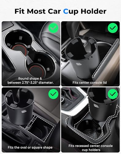 KEMIMOTO Upgraded Car Cup Holder Expander Long Base Model, Compatible with Hydro Flasks Yeti Stanley, Large Cup Holder Adapt 18-40oz Bottles, Fits for Universal Vehicles, Golf Carts, UTVs