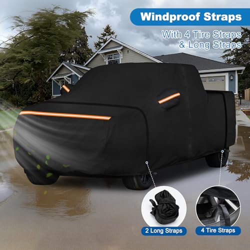 QUNSUNUS Car Cover for Chevy Silverado 1500 Crew Cab Short/Standard Bed 2000-2025, Waterproof Silverado 1500 Covers with Zipper, All Weather Truck Cover with Straps and Elastic Edges - size: for Silverado&GMC Sierra 1500 Crew Cab