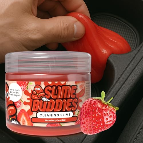 Slime Buddies Car Cleaning Gel Putty - Strawberry Scented Interior Detailing Tool for Cup Holders, Air Vents & Keyboard - Reusable Auto Detailing Accessories - Dust Remover Goop - Gifts for Men Women - color: 01 Pack Strawberry