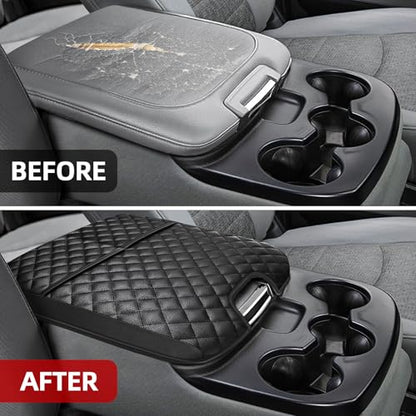 Center Console Cover Compatible with 2013-2018 Dodge Ram 1500 & 2013-2024 Ram 2500/3500/1500 Classic Model for Jump Seat Console, Comfortable Leather Middle Console Cover Lid with Pocket - style: A: Jump Seat Console 2013-2018 Ram Black Leather（with 2 Fro