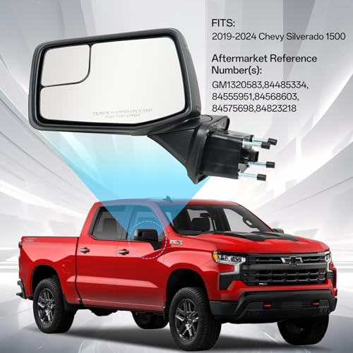 Driver Left Side Door Mirror for 2019-2024 Chevy Silverado 1500, with Heated Power Glass Manual Folding Convex Blind Spot Glass, Replace#GM1320583(5 Pins） - size: Left
