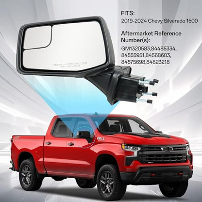 Driver Left Side Door Mirror for 2019-2024 Chevy Silverado 1500, with Heated Power Glass Manual Folding Convex Blind Spot Glass, Replace#GM1320583(5 Pins） - size: Left