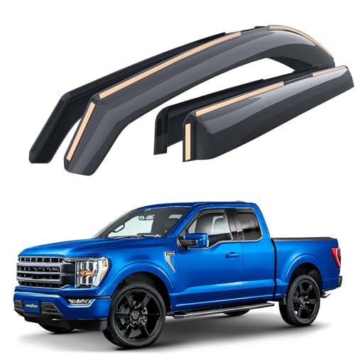 Goodyear Shatterproof in-Channel Window Deflectors for Ford F150 2021-2026 SuperCab, Rain Guards, Window Visors for Cars, Vent Deflector, Car Accessories, 4 pcs - GY008117 - color: For F150 21-26