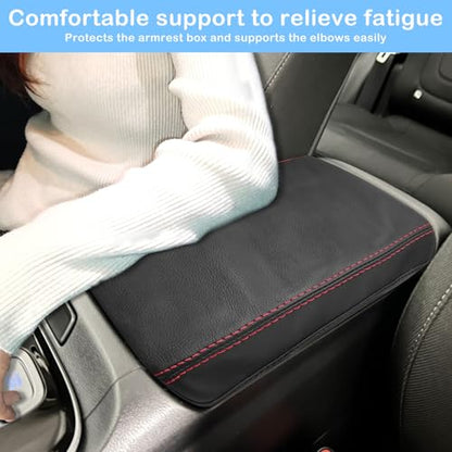 QianBao Compatible with Hyundai Tucson 2022 2023 2024 Leather Armrest Box Center Console Cover Middle Console Cover Protector Red Stitches
