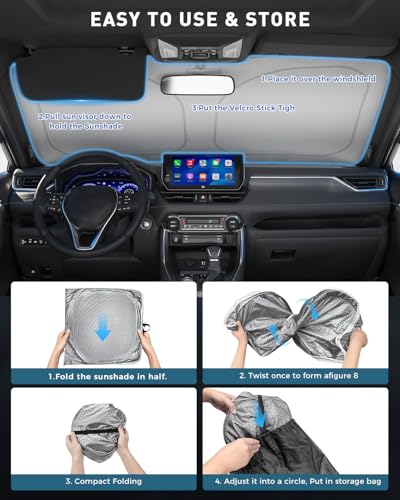 helloleiboo Graphene Car Windshield Sun Shade – 57" x 31" Foldable Car Sun Shade, Advanced Heat Absorption & UV Protection, Universal Fit for Cars, SUVs & Trucks - size: 57*31 Inches