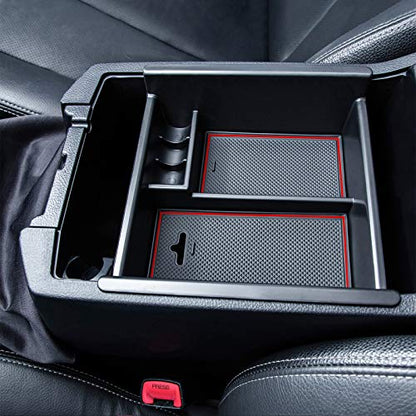 JKCOVER Center Console Organizer Tray Compatible with Toyota 4Runner 2010-2021 2022 2023 2024 and Kia Telluride 2020-2024 2025 Accessories Armrest Box Secondary Storage ABS Black Materials（RED Trim - color: red trim